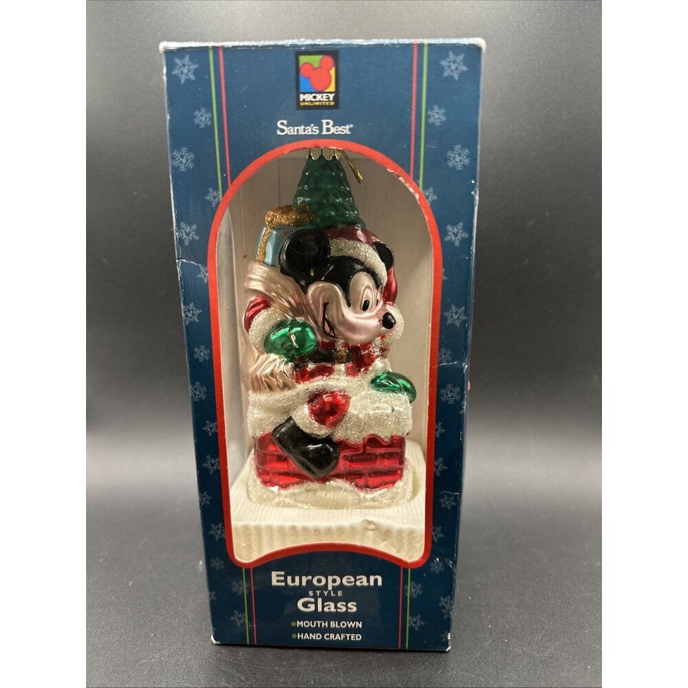 Large Mickey Mouse Glass Ornament in original package hand blown glass 9"